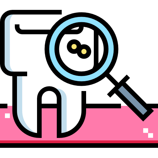 dentist_1328981 | Neo Dental | Neo Dental Cartoon magnifying glass inspecting a toilet, suggesting inspection for leaks or bathroom investigation.