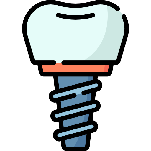 implant | Neo Dental | Neo Dental Cartoon screw with a light blue head, orange washer, and a threaded blue shaft. It’s a simple illustration of a screw.