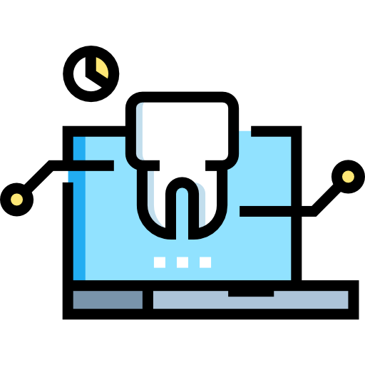 scan_1328998 | Neo Dental | Neo Dental Cartoon robot head rising from a blue laptop screen with circuit lines, symbolizing an AI assistant.
