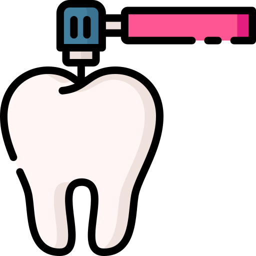 tooth-drill_1700123 | Neo Dental | Neo Dental Illustration of a large white tooth with a dental drill and syringe above it, representing dental treatment.