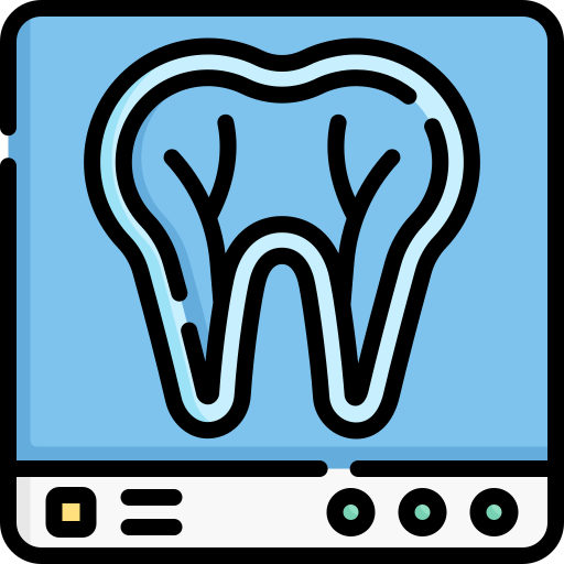 x-ray_4869703 | Neo Dental | Neo Dental Icon of a tooth on a blue display, resembling a dental X-ray viewer with a control panel below.