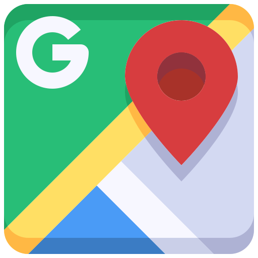 gps_14857397 | Neo Dental | Neo Dental Google Maps app icon with a large red map pin on a stylized green-and-yellow map background.