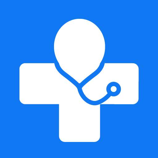imgi_5_drlogy_logo | Neo Dental | Neo Dental Medical cross icon with a stethoscope on a blue background, symbolizing healthcare or medical services.